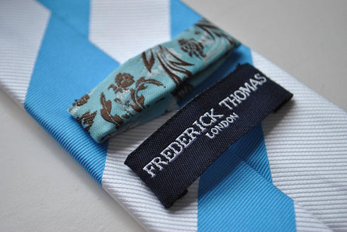 blue and white barber striped tie